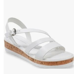 Marc Fisher 11 Goget Wedge Strappy Cork Platform Sandals in White